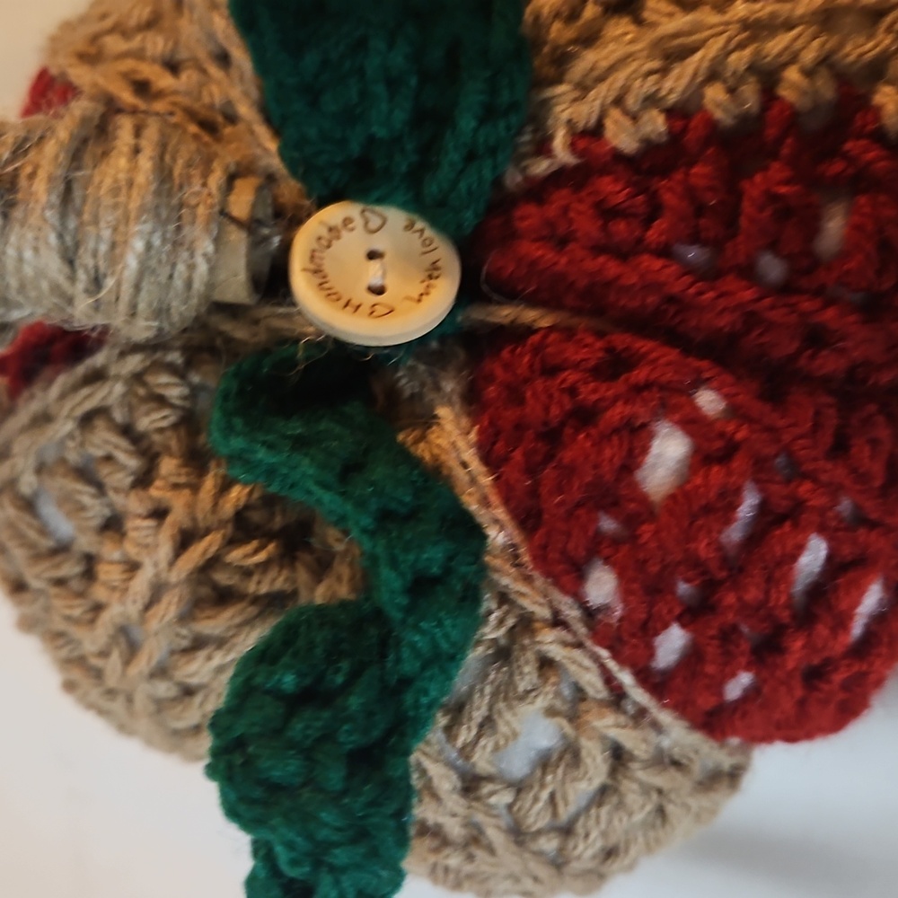 Handmade Crochet Pumpkin Crochet Rustic Fall Decor with Jute Stem and Green leaf - Picture 9 of 17